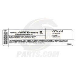 12609234  -  Label - Vehicle Emmissions Control Information